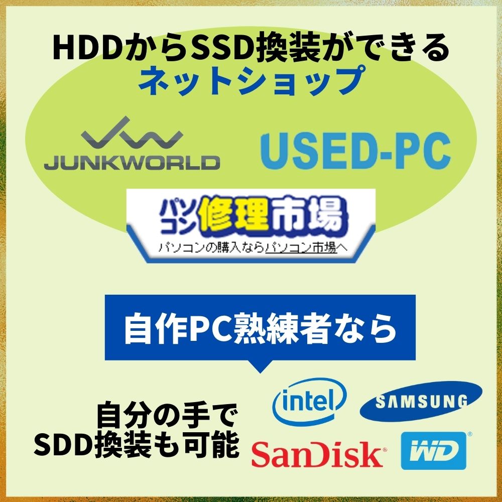 中古パソコンショップではHDDからSSD換装してくれるネットショップも！